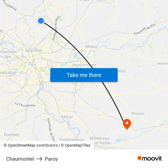 Chaumontel to Paroy map
