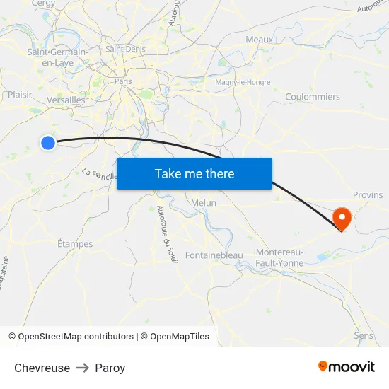 Chevreuse to Paroy map