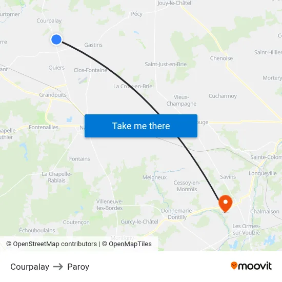 Courpalay to Paroy map
