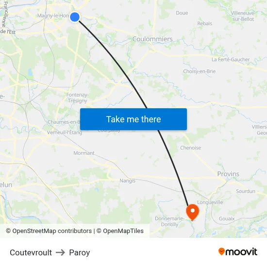 Coutevroult to Paroy map