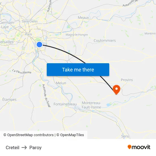 Creteil to Paroy map