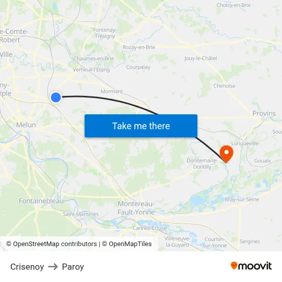 Crisenoy to Paroy map