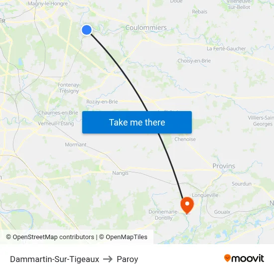 Dammartin-Sur-Tigeaux to Paroy map