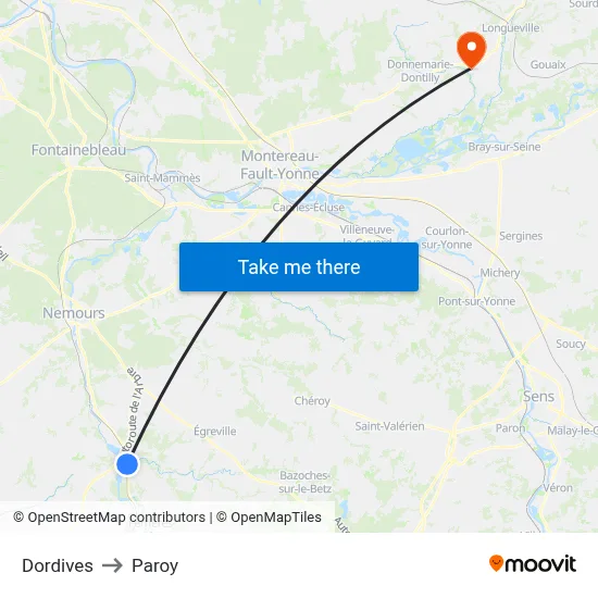 Dordives to Paroy map