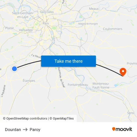 Dourdan to Paroy map