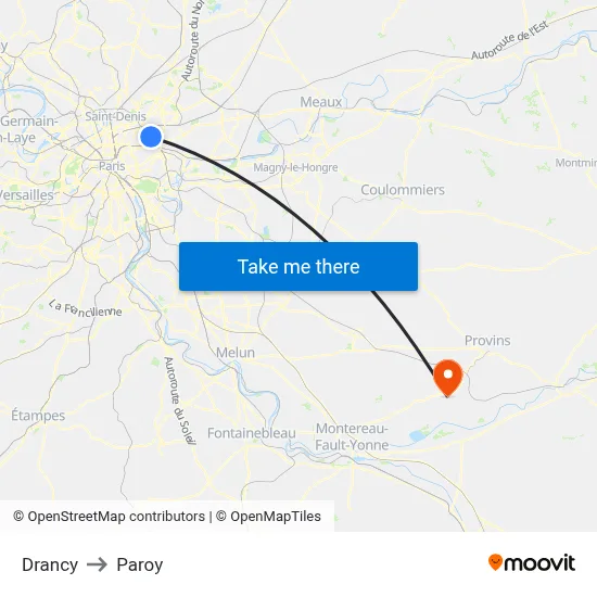 Drancy to Paroy map