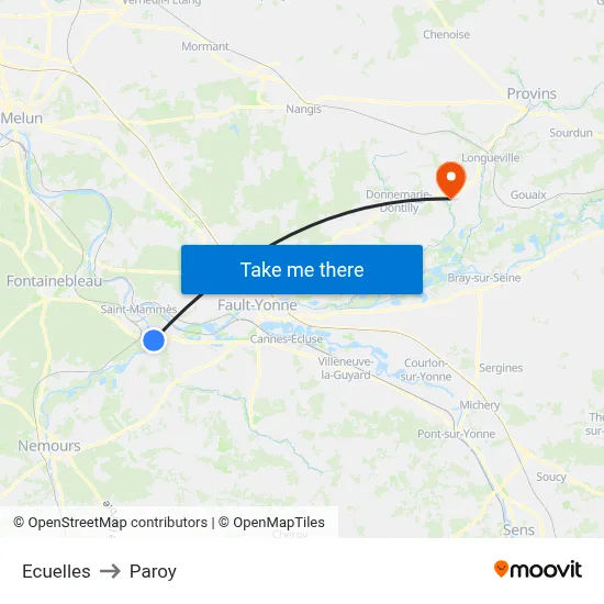 Ecuelles to Paroy map