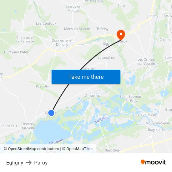 Egligny to Paroy map