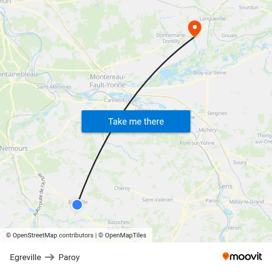 Egreville to Paroy map