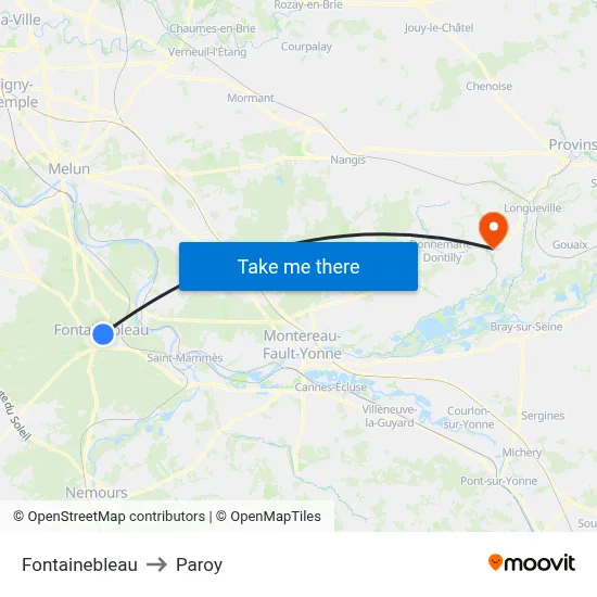 Fontainebleau to Paroy map