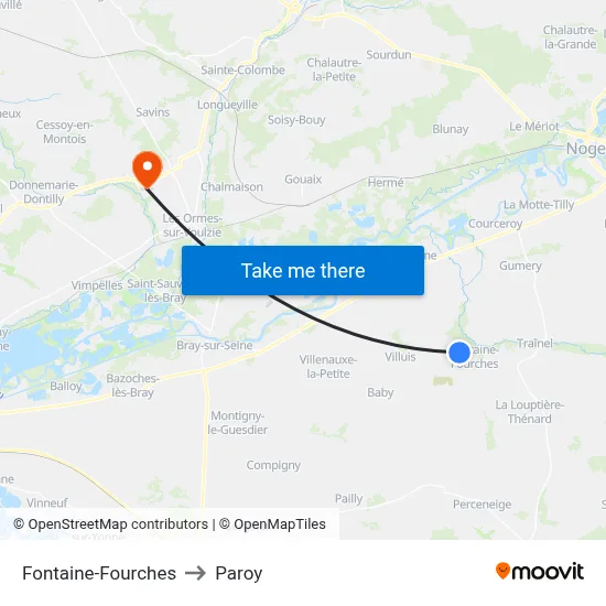 Fontaine-Fourches to Paroy map