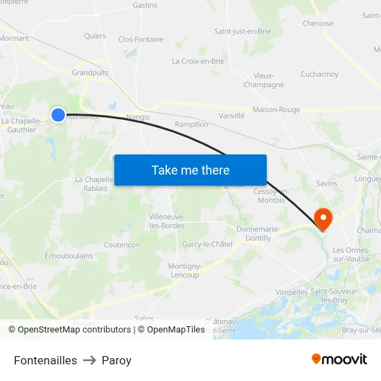 Fontenailles to Paroy map