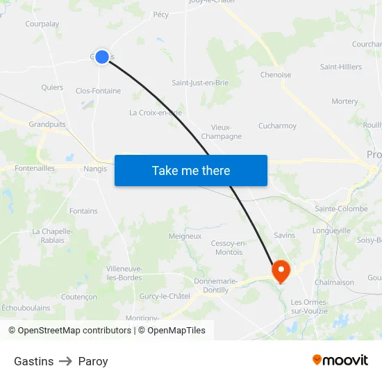 Gastins to Paroy map