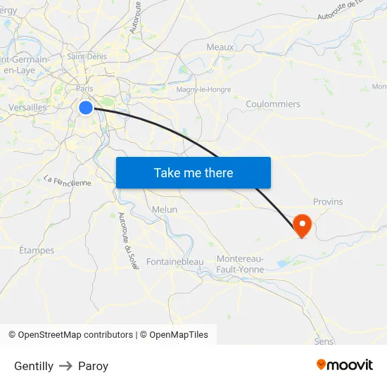 Gentilly to Paroy map