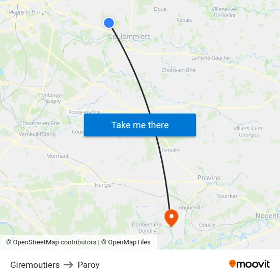 Giremoutiers to Paroy map