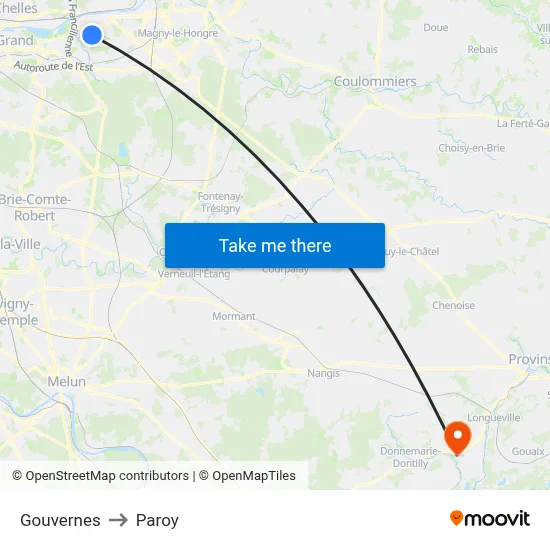 Gouvernes to Paroy map