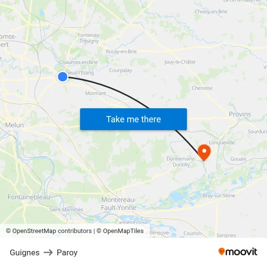 Guignes to Paroy map