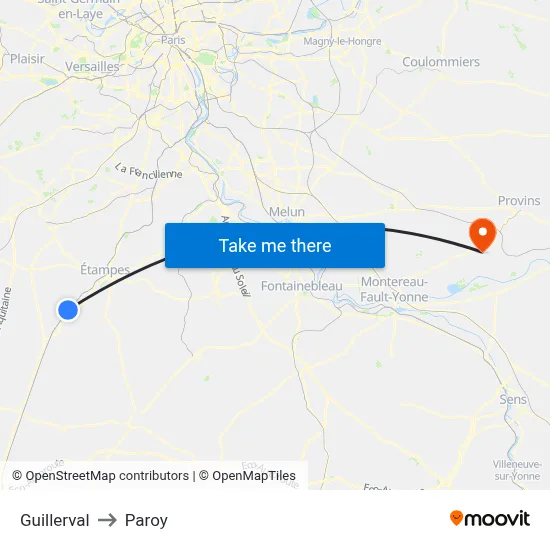 Guillerval to Paroy map
