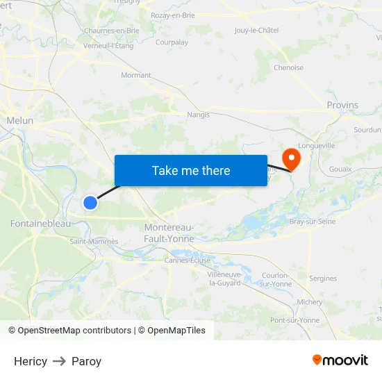 Hericy to Paroy map