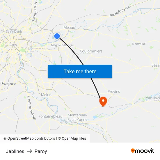 Jablines to Paroy map