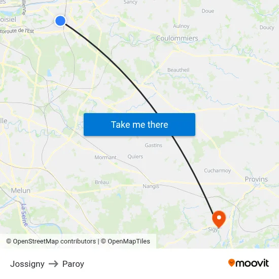 Jossigny to Paroy map