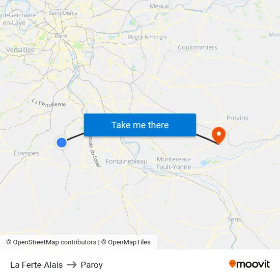 La Ferte-Alais to Paroy map