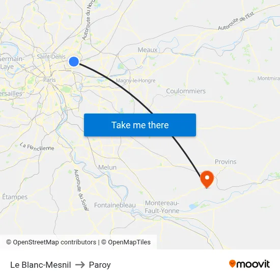 Le Blanc-Mesnil to Paroy map