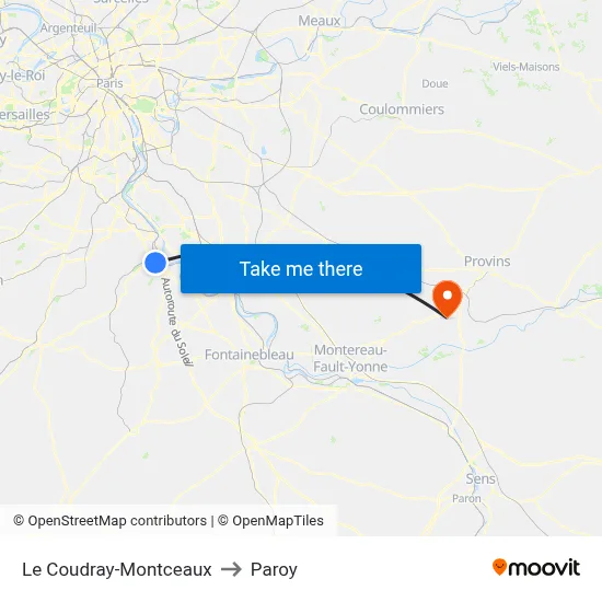 Le Coudray-Montceaux to Paroy map