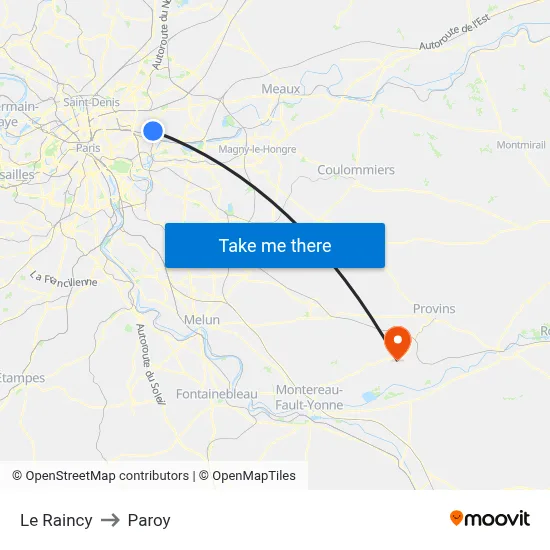 Le Raincy to Paroy map