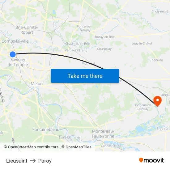 Lieusaint to Paroy map