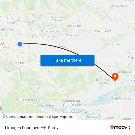 Limoges-Fourches to Paroy map