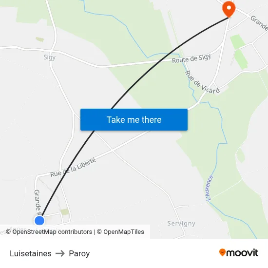 Luisetaines to Paroy map