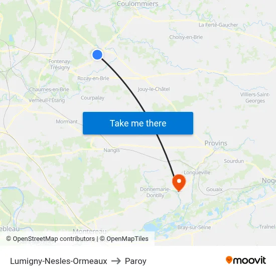 Lumigny-Nesles-Ormeaux to Paroy map
