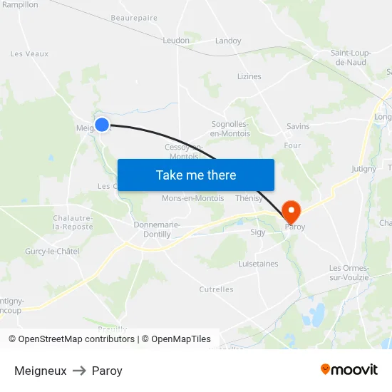Meigneux to Paroy map