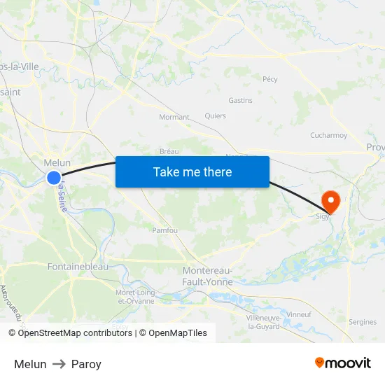 Melun to Paroy map