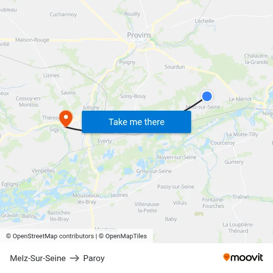 Melz-Sur-Seine to Paroy map