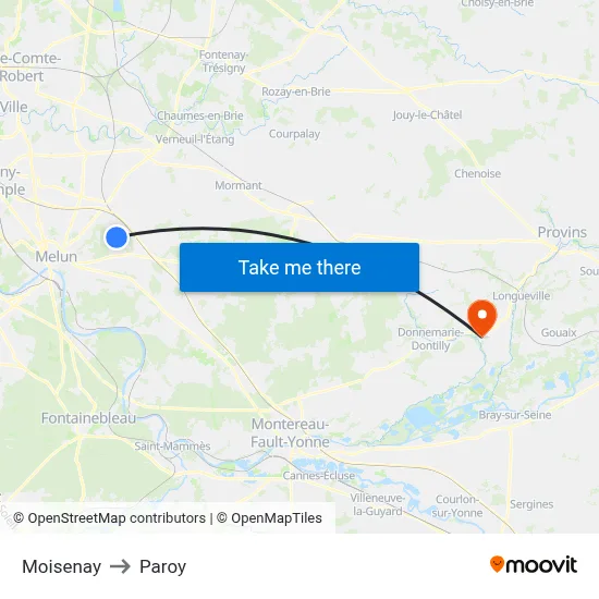 Moisenay to Paroy map