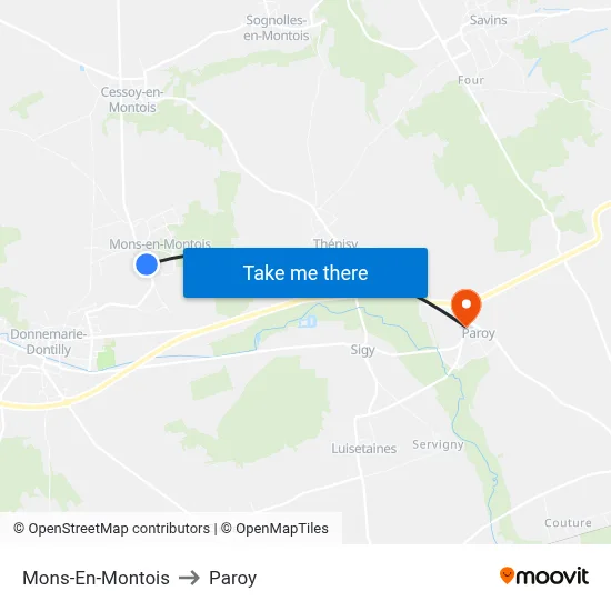 Mons-En-Montois to Paroy map