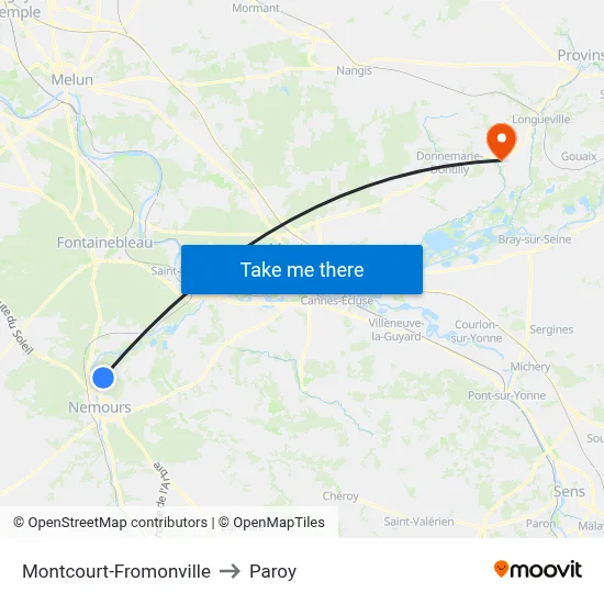 Montcourt-Fromonville to Paroy map
