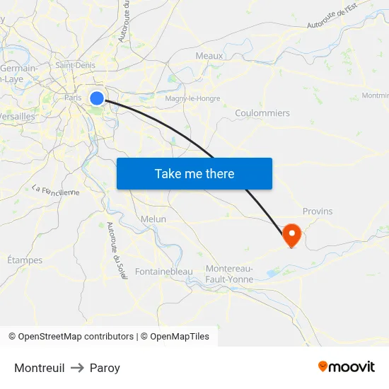 Montreuil to Paroy map