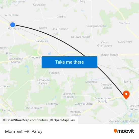 Mormant to Paroy map