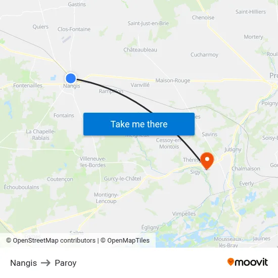 Nangis to Paroy map