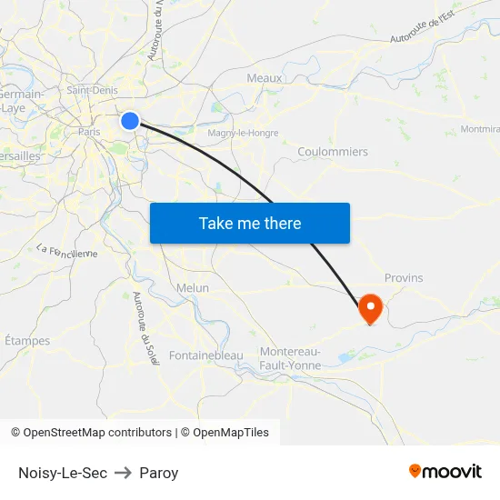 Noisy-Le-Sec to Paroy map