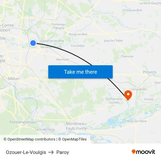 Ozouer-Le-Voulgis to Paroy map