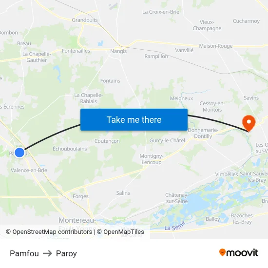 Pamfou to Paroy map
