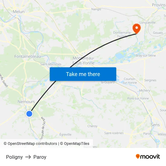 Poligny to Paroy map