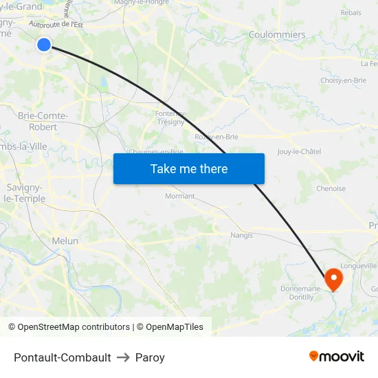 Pontault-Combault to Paroy map