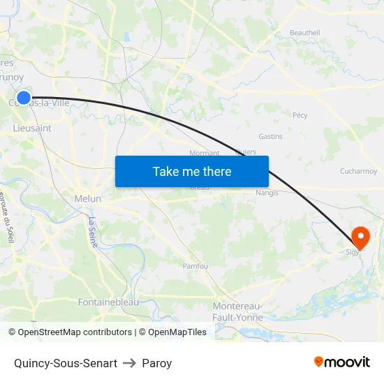Quincy-Sous-Senart to Paroy map