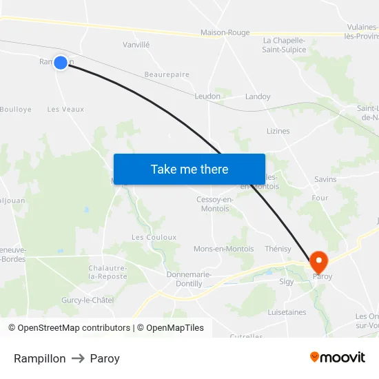 Rampillon to Paroy map