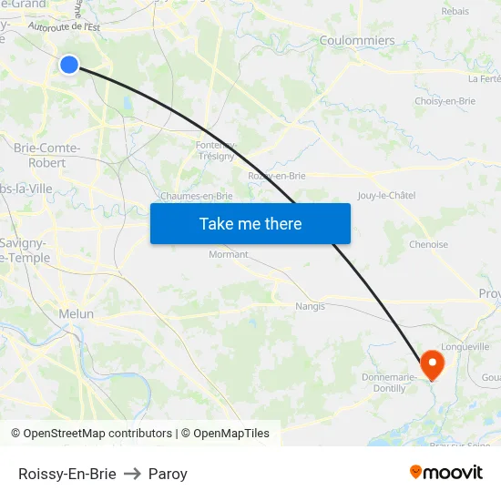 Roissy-En-Brie to Paroy map